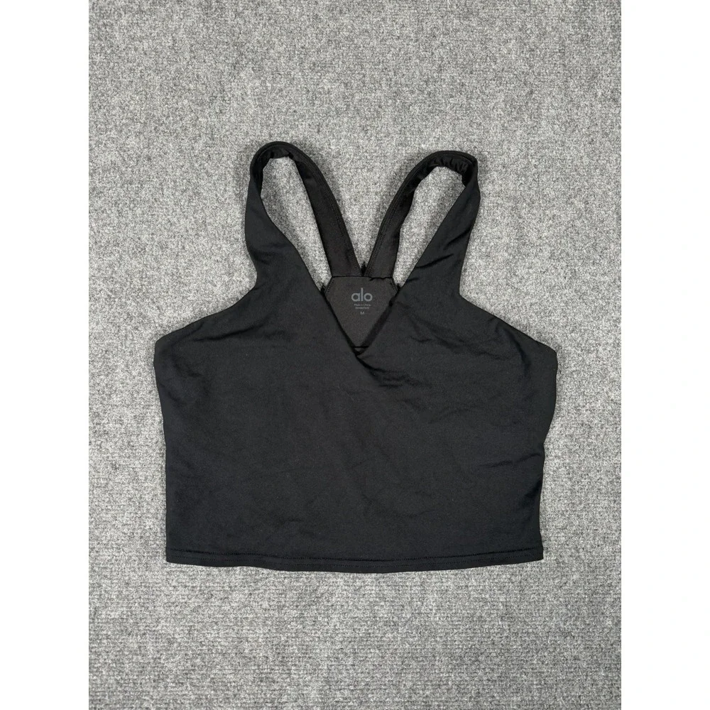 ALO Yoga Airbrush Real Bra Tank Womens Size Medium Black Racerback Cropped